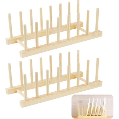 Set di 2 portapiatti in legno, scolapiatti per piano cucina, libri e bicchieri da vino.
