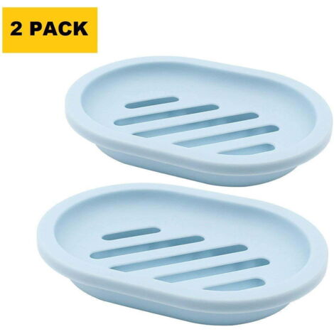 Set di 2 portasapone con scolapiatti, portasapone, salvasapone, facile pulizia, asciugatura, impedisce al sapone di inzupparsi (blu)