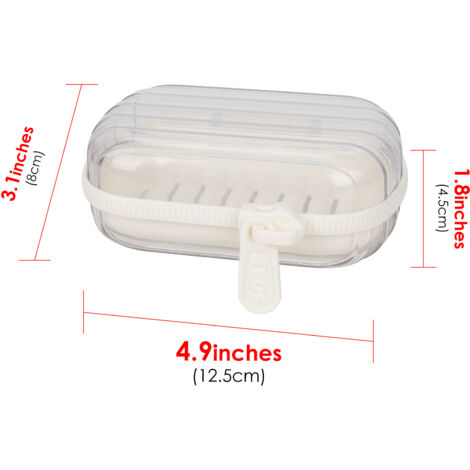 Set di 2 portasapone da viaggio impermeabili con coperchio, dotati di fori di drenaggio, portatili, adatti per viaggi, campeggio, palestra e bagno (bianco trasparente).
