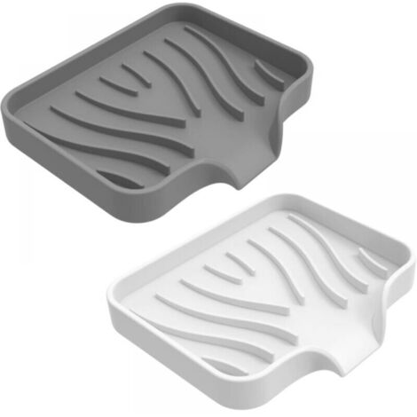 Set di 2 portasapone in silicone bianco e grigio, portasapone con scolapiatti, portasapone, portasapone antiscivolo per il bagno, adatto per sapone, spugna, bagno, doccia, cucina.