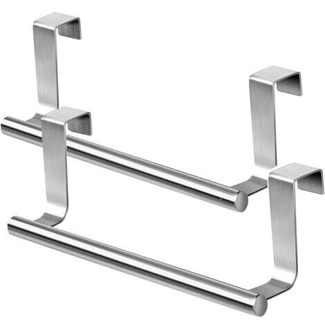 Set di 2 portasciugamani da bagno, in acciaio inox, da parete, senza bisogno di forare, per bagni e cucine.