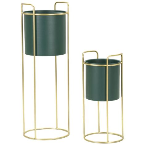 Set di 2 portavasi Robinson, Complemento d'arredo, Articolo decorativo, Accessorio d'arredo, 24x24 h70 cm, Verde e oro\