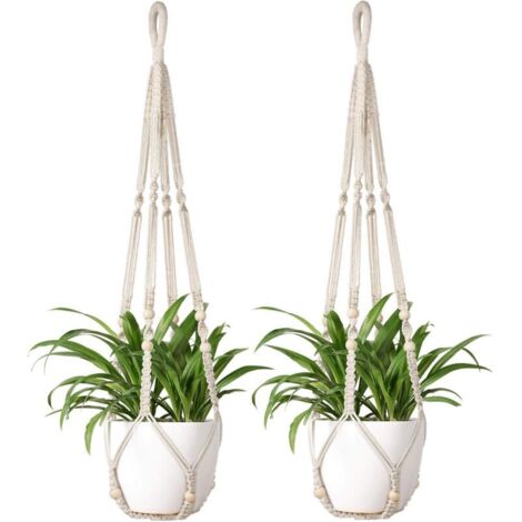 Set di 2 portavaso in macramè, appendi piante in corda di cotone, decorazione per giardino interno con 2 ganci.