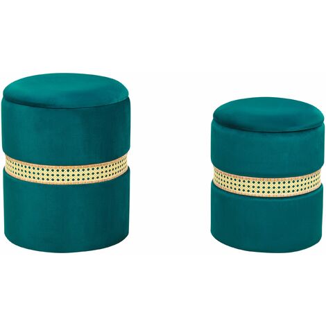 Pouf contenitore in velluto verde oliva Winou