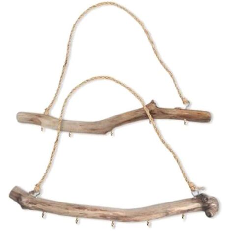 Set di 2 rami decorativi in legno naturale galleggiante con 5 ganci, decorazione da parete in stile fattoria, organizer per gioielli