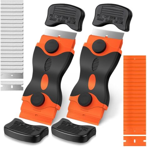 Set di 2 raschietti in ceramica con 20 raschietti in plastica e 20 lame in metallo, per rimuovere le etichette, arancione