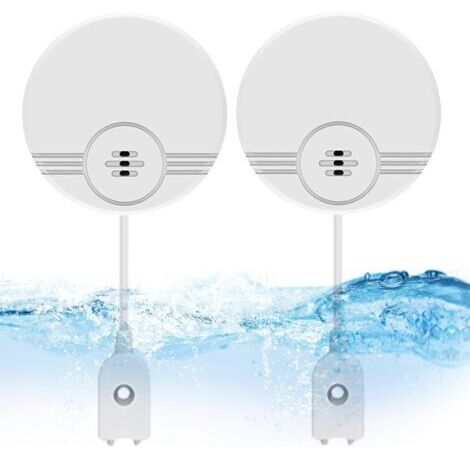 Set di 2 rilevatori d'acqua da 135 dB con sirena di allarme per cucina, bagno, garage, cantina, lavanderia.