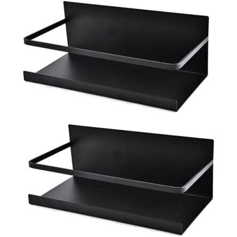 Set di 2 ripiani magnetici in acciaio inox per frigorifero, portaoggetti sospeso (nero) (nero)