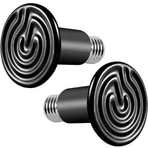 Set di 2 riscaldatori in ceramica per terrari e rettili, senza luce, attacco E27, ceramica nera, per rettili, lucertole, tartarughe, serpenti, polli, cani