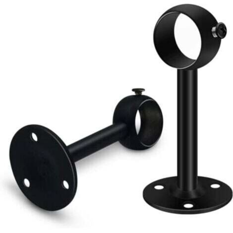 Set di 2 robuste staffe nere per aste per tende da soffitto, staffe in acciaio inox da 25 mm, staffe per aste per tende per armadi e guardaroba