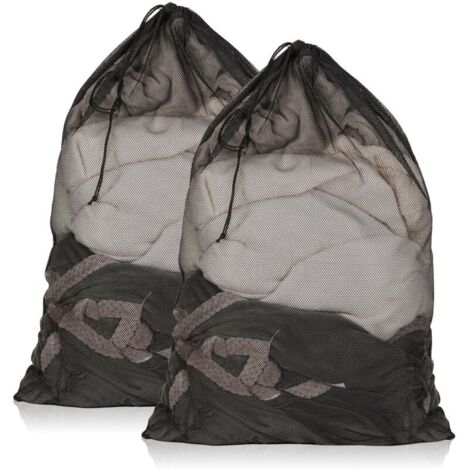 Set di 2 sacchi per il bucato in rete, 58 x 86 cm, sacchi per il bucato in rete resistenti per studenti, residenze studentesche, viaggi, casa e appartamenti, neri