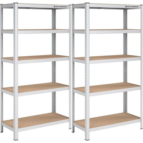 Set di 2 Scaffalature Resistente, Scaffale a 5 Ripiani Regolabili, 180 x 90 x 40 cm, Max. Carico di 875 kg (175 kg a Ripiano), in Garage, Cantina, Officina, Argento