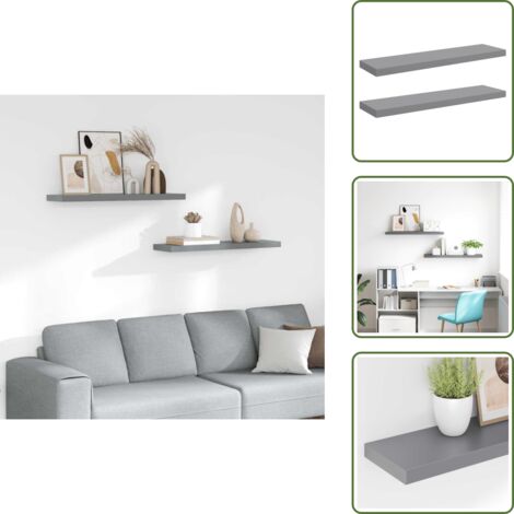 Set di 2 Scaffali a Parete,Scaffali Portaoggetti Muro - Librerie Grigi 90x23,5x3,8 cm in MDF -20286