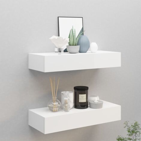 Set di 2 Scaffali da Parete - Libreria con Cassetti da Parete Bianco 60x23,5x10 cm MDF -70791