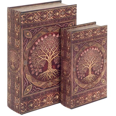Set di 2 scatole decorative a forma di albero della vita, stile libro, contenitore creativo per casa e ufficio, accessorio decorativo