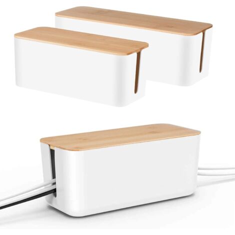 Set di 2 scatole per la gestione dei cavi con coperchi in legno per computer desktop, sistema hub USB (bianco)  Piccola Media