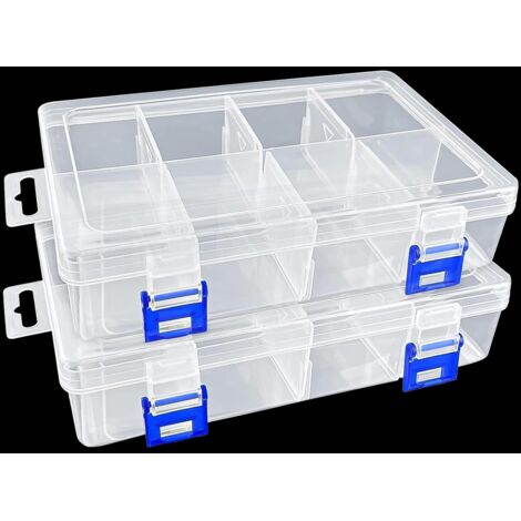 Set di 2 scatole portaoggetti in plastica con scomparti, con 8 scomparti regolabili, organizer per perline, gioielli e piccoli accessori, soluzione pratica per riporre gli accessori