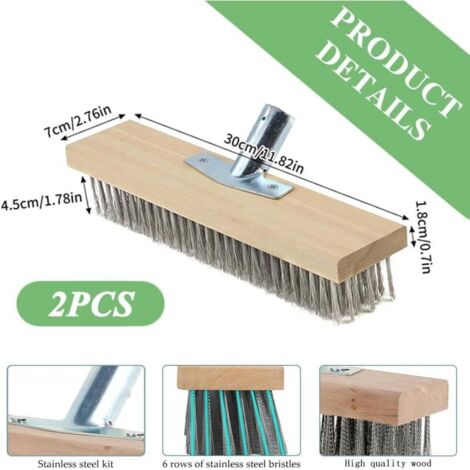 Set di 2 scope in metallo 30 x 7 cm - Scopa in metallo - Scopa in acciaio inox - Per manici in legno, scopa da giardino e da strada, erbacce e macchie ostinate