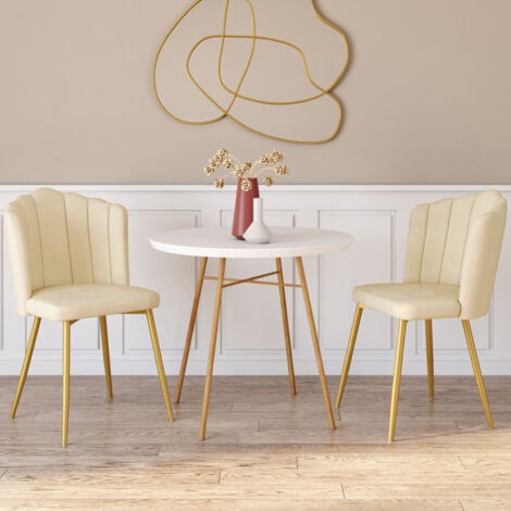 Set di 2 sedie a conchiglia ADELLA in velluto beige con gambe dorate