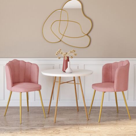 Set di 2 sedie a conchiglia ADELLA in velluto rosa con gambe dorate