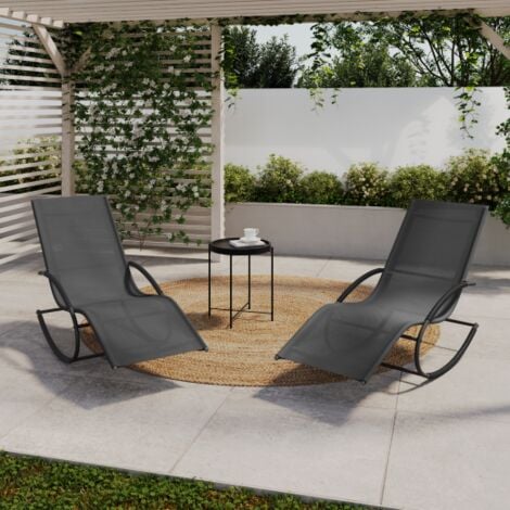 IDMARKET Set di 2 sedie a dondolo da giardino MALAWI in tela grigia e grigio antracite