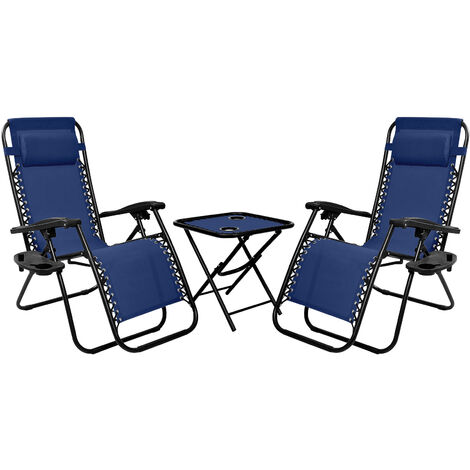 Set Di 2 Sedie A Sdraio Da Giardino Con Tavolino 0 Gravity Pieghevoli Schienale Regolabile Da Esterno Con Portabicchieri Poggiatesta Regolabile Poltrona Sedia Relax Terrazzo Giardino Zero Gravità Set