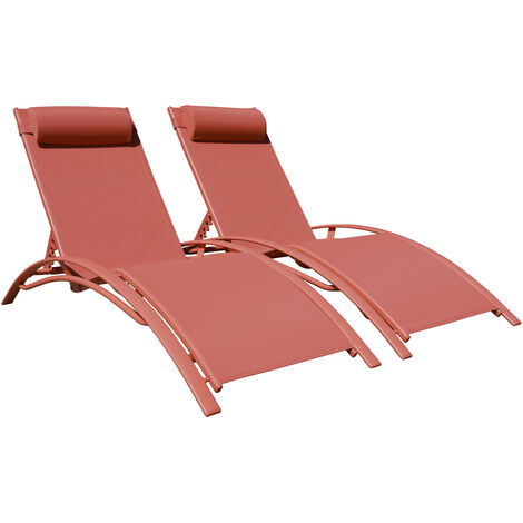 Set di 2 sedie a sdraio GALAPAGOS in textilene terracotta - alluminio terracotta