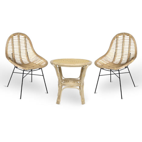 Set di 2 sedie Bety in legno di bambu con gambe in ferro e 1 tavolino in bambu