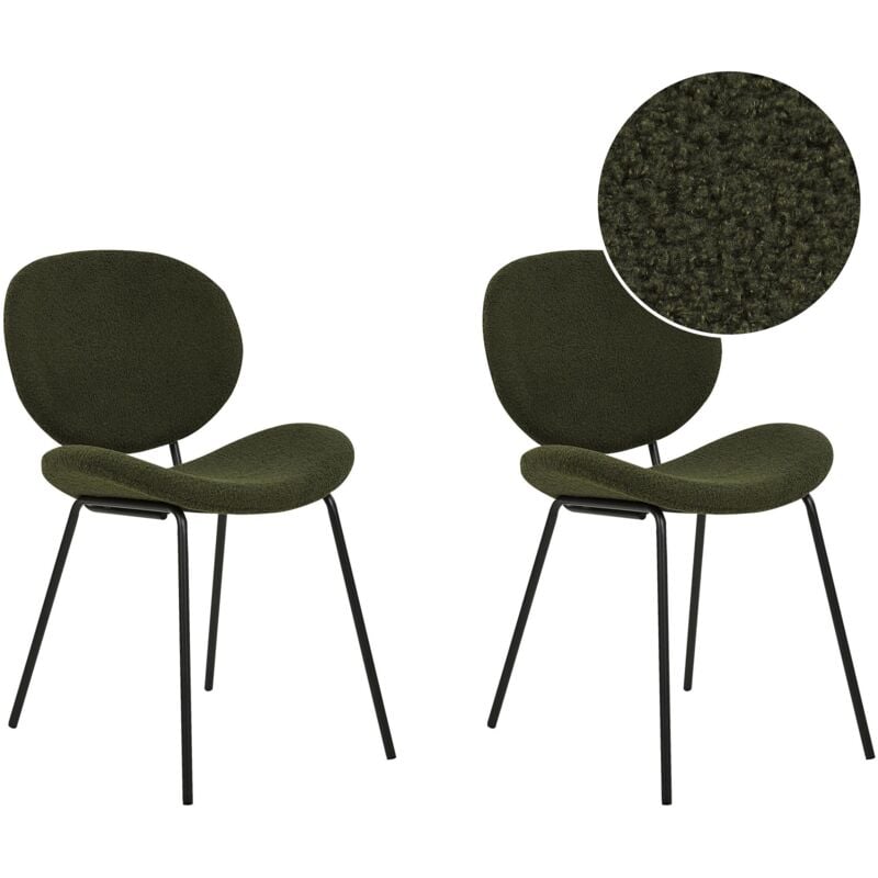 Beliani - Set di 2 sedie Boucle Gambe in ferro Senza Braccioli Design Retrò Sala da Pranzo Sedute Verde Scuro Luana