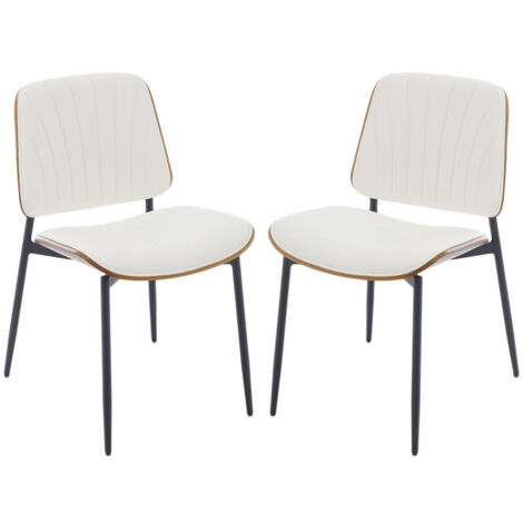 Set di 2 Sedie Cucina in Ecopelle Sedia da Pranzo con Gambe in Metallo Sedia Imbottita senza Bracciolo per Soggiorno, Bianco, chairus
