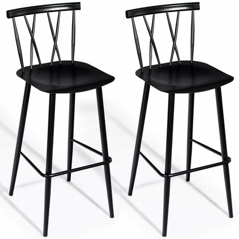Set di 2 Sedie da Bar, Sedia Alto da Pranzo con Schienale, Sgabello con Struttura in Metallo Resistente, 48 x 40 x 105 cm