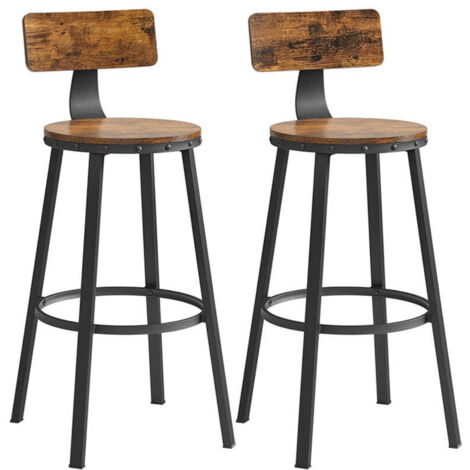 Set di 2 sedie da bar sgabelli alti con schienale seduta da cucina struttura in acciaio seduta alta 73 cm montaggio facile stile industriale marrone 120006194