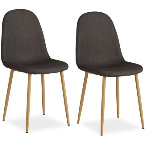 Set di 2 sedie da cucina sala da pranzo comode e moderne in tessuto antracite, gambe in metallo effetto legno CDS06103
