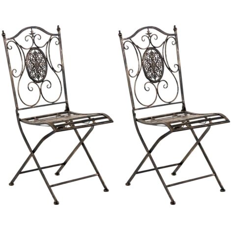 Set di 2 sedie da giardino balcone terrazzo design rustico pieghevoli in metallo bronzo 100002877