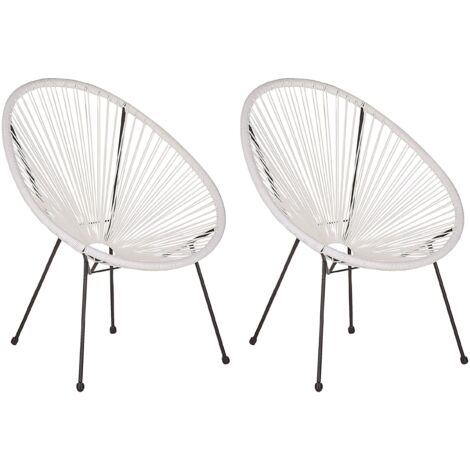 Set di 2 Sedie da Giardino Bianche Rattan Sintetico Stile Spaghetti Acapulco