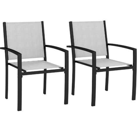Set di 2 sedie da giardino, impilabili, con braccioli, struttura in acciaio, 60 x 65 x 85 cm, grigio chiaro.