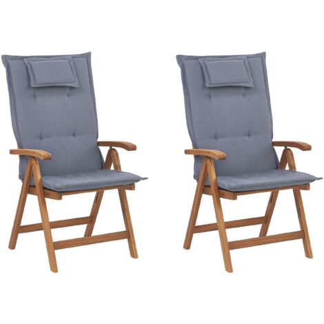 Set di 2 sedie da giardino in legno con cuscini blu Java