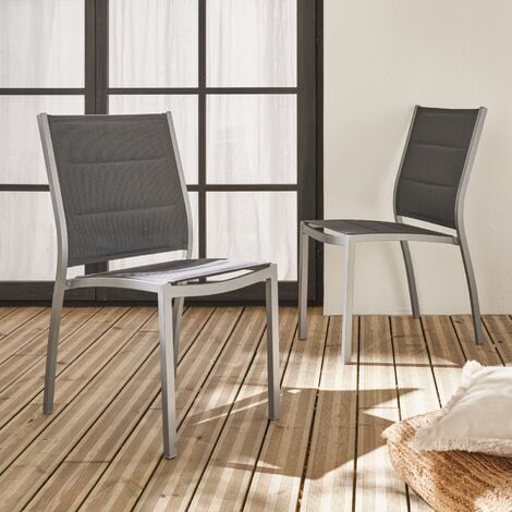 Set di 2 sedie da giardino moderne, alluminio, textilene