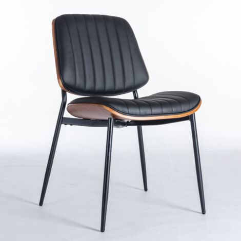 Set di 2 Sedie da pranzo 57.4x48.3x83.3cm, schienale curvato legno, seduta in pelle sintetica robusta, nero, per sala da pranzo