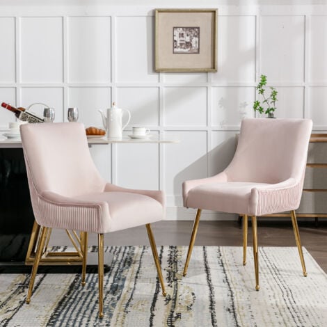 Set di 2 sedie da pranzo a righe verticali, poltrona imbottita, gambe in metallo con maniglia in metallo, poltrona lounge moderna, camera da letto, soggiorno, rosa