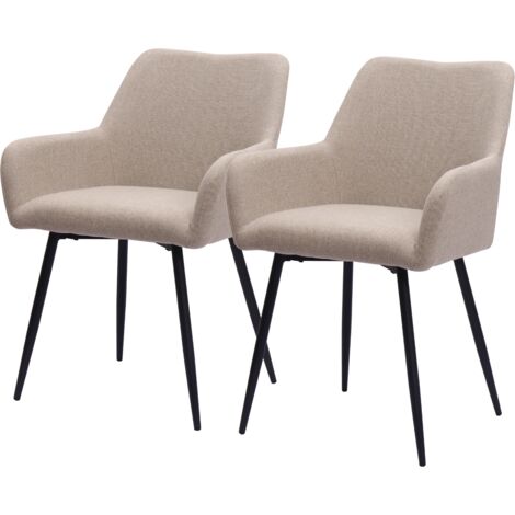 Set di 2 sedie da pranzo con braccioli, seduta ampia e schienale ergonomico, in tessuto bianco.