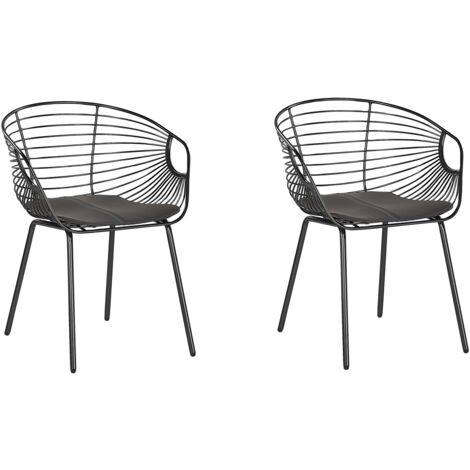 Set di 2 Sedie da Pranzo Design in Metallo Nero Cuscino Ecopelle Hoback