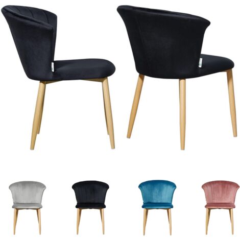 Set di 2 sedie da pranzo Elsa Velvet - Sedie da pranzo moderne imbottite con gambe in legno - Nero