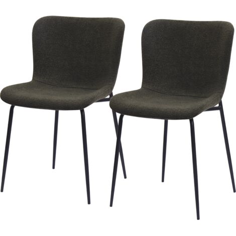Set di 2 sedie da pranzo ergonomiche con schienale alto e arrotondato, struttura in metallo e tessuto verde smeraldo.