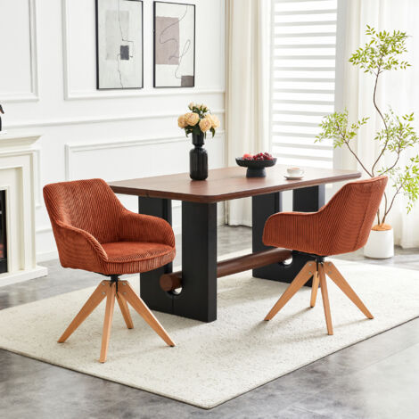 Set di 2 sedie da pranzo girevoli a 360° con braccioli, in velluto e legno massello - rosso mattone