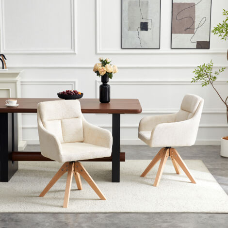 Set di 2 sedie da pranzo girevoli a 360°, in legno, con rivestimento in velluto testurizzato beige chiaro