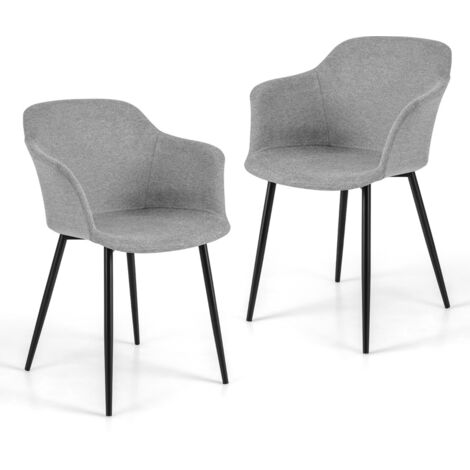 Set di 2 sedie da pranzo imbottita con schienale ergonomico ampi braccioli, 2 Sedie moderne ed eleganti Grigio chiaro