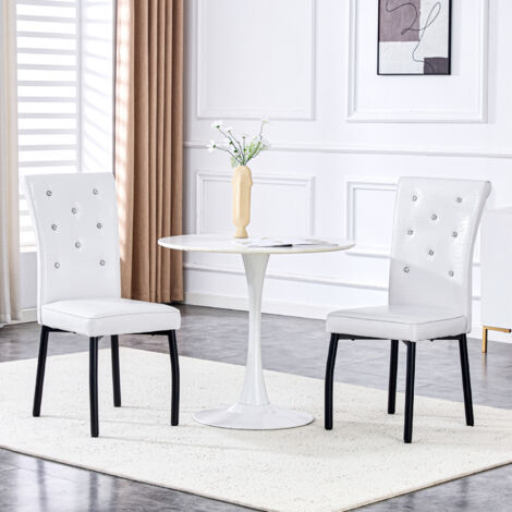 Set di 2 sedie da pranzo imbottite in PVC, adatte per cucina, soggiorno o camera da letto - gambe in metallo nero, bianco