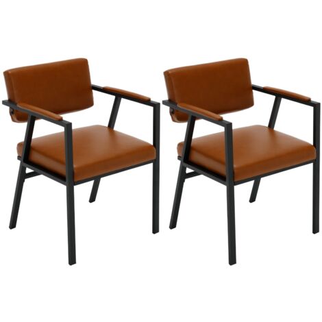 Set di 2 Sedie da Pranzo in Ecopelle Sedie da Cucina Moderne Sedie da Salotto con Struttura in Metallo per Soggiorno, Marrone