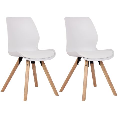 Set di 2 sedie da pranzo in plastica bianca con gambe in legno in stile scandinavo CDS101141
